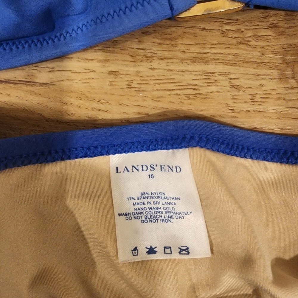 Lands End Blue Halter Bikini Swimsuit Set Women Size 10 Gold Hardware Detail - Picture 3 of 6